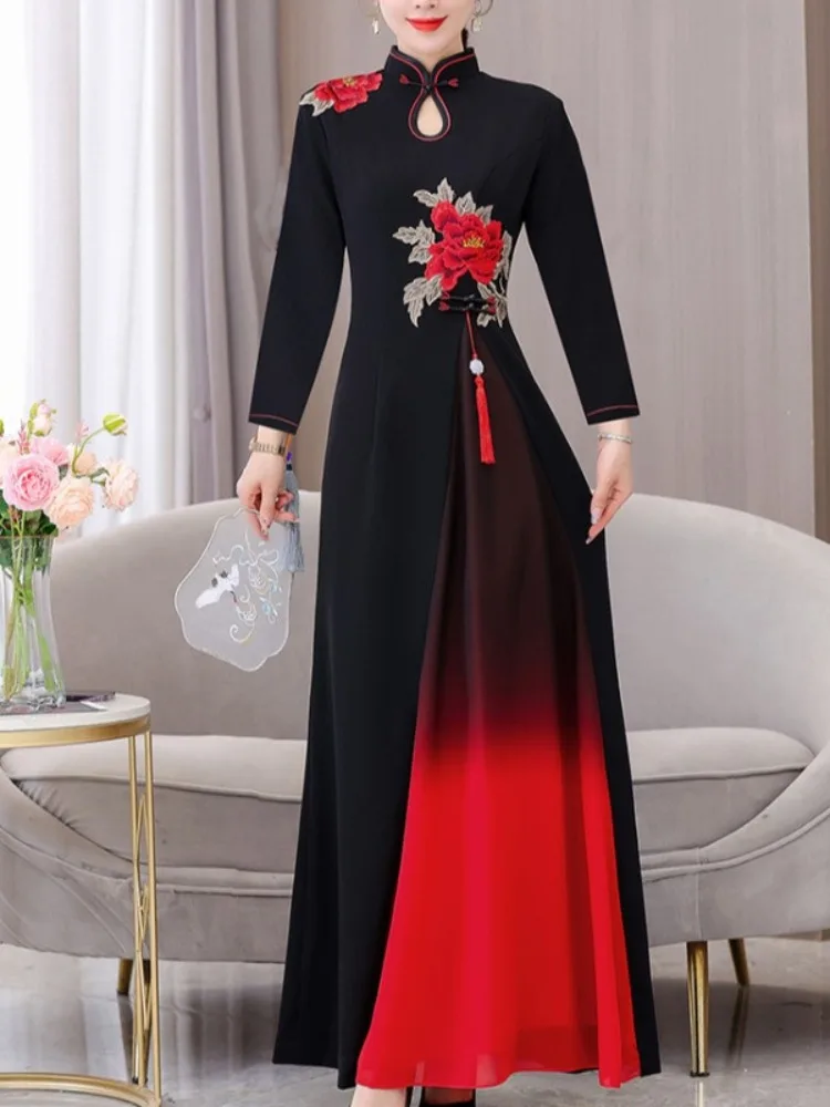 

High-End Long Dr Women's Autumn Faion ow Outfit Stage Performance Costume Ele Simptic Design