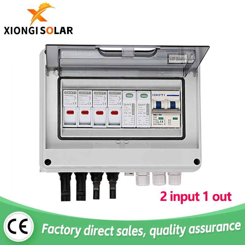 XIONGISOLAR Scatola combinatrice solare fotovoltaica fotovoltaica con protezione contro i fulmini 2 ingressi 1 uscita DC 600V Fusibile MCB SPD Scatola impermeabile