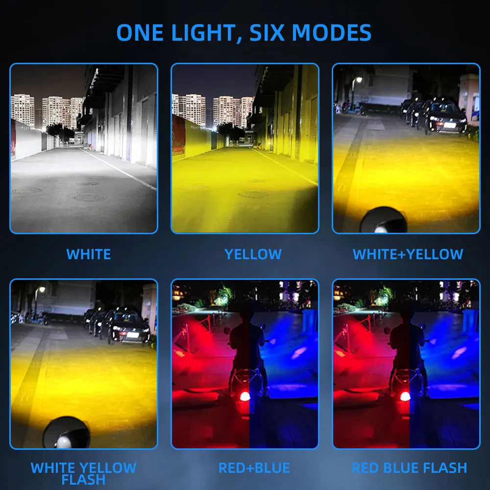 1/2pcs Motorcycle LED Spotlight Dual Color Hi/Low Beam Red Blue Stobe Fog Lamps for Car Trucks SUV UTV Mini Lens Driving Light