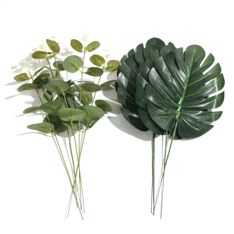 10pcs Artificial Green Turtle Leaf Eucalyptus Leaf Fake Silk Plant For DIY Wedding Birthday Party Home Decor Palm Leave