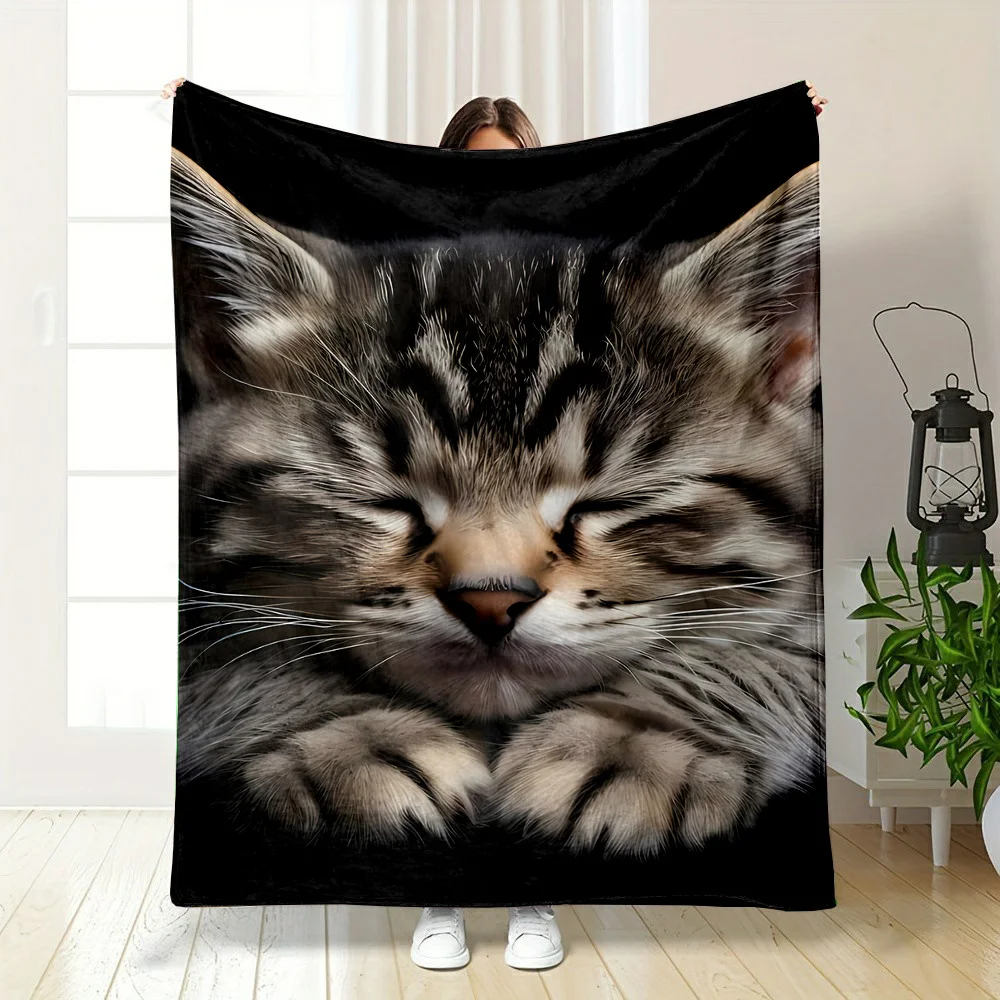 Cute tiger-spotted kitten pattern Flannel printed blanket suitable for all seasons suitable for living room office sofa travel