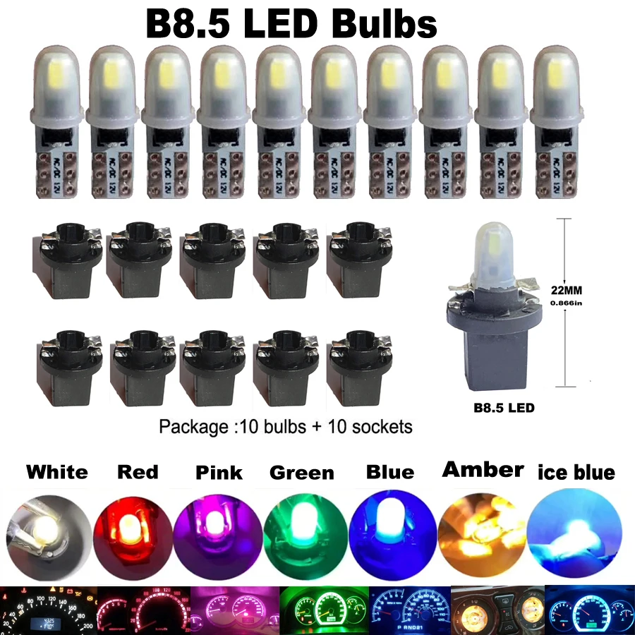 10pcs T5 PC74 B8.5 LED Canbus Car Dashboard Instrument Panel Lamp LED Indicator Wedge Light Bulb DC/AC 12V White Red Ice blue