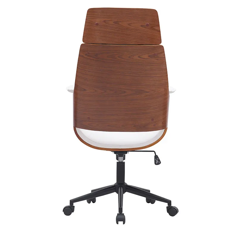 Modern simple wood leather backrest boss recliner office visitor work chair with wheels