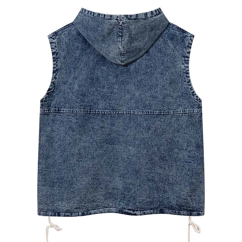 Letter Embroidery Hip Hop Denim Vest Men Hip Hop Harakuju Streetwear Jeans Waistcoats Patchwork