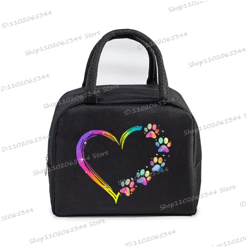 Colour Heart Cat Dog Paw Print Portable Lunch Bag Women Men Kids Food Thermal Box Multi-function Office Bento Insulated Handbag