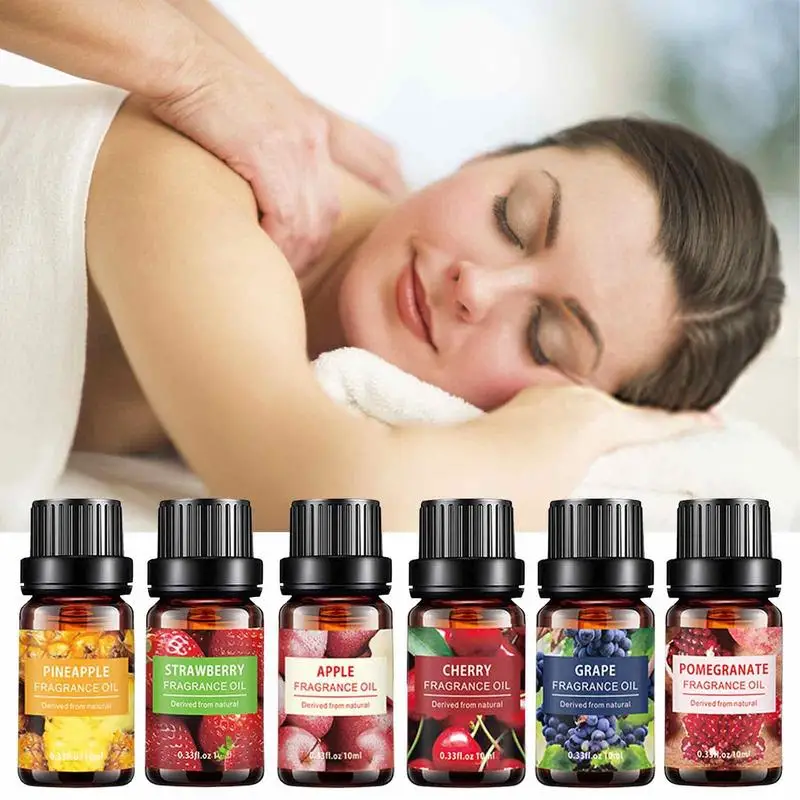 6pcs/10ml Fruity Essential Oil Cherry Pineapple Strawberry Grape Pomegranate Natural Essential Oil For Skin Hair Massage Care