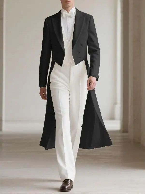 Men's Long Double-breasted Suit Jacket Fashion Show Walk Spring Autumn Men's Clothing Cross-border Fashionable Slim Fit