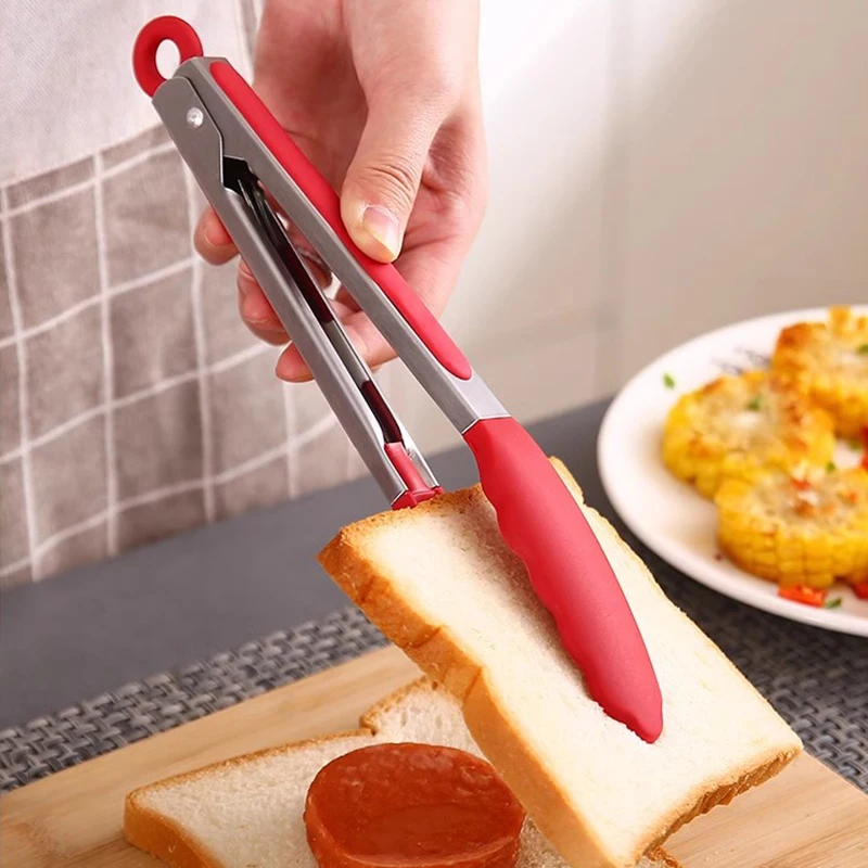 1PC Silicone Tong Barbecue Clip Non-Stick Stainless Steel Tools Kitchen Cooking Salad Bread Serving BBQ Grilling Accessories