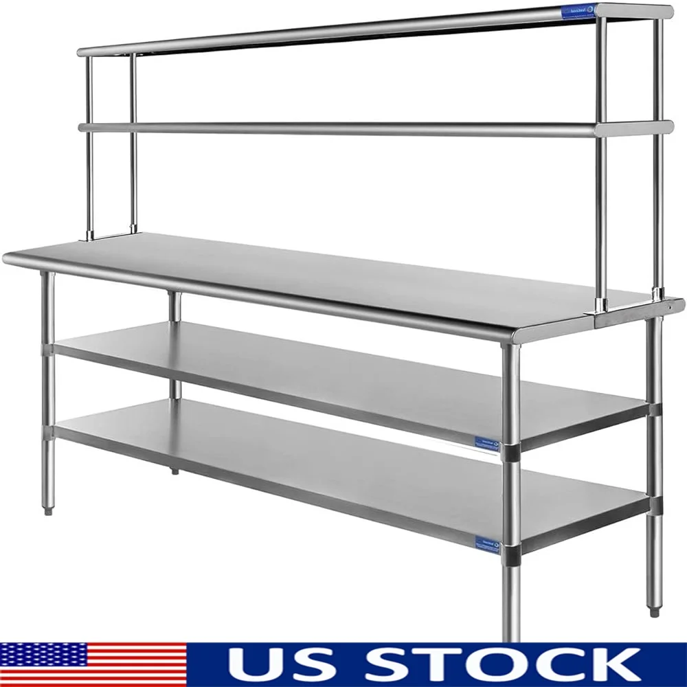 24inch x 60inch Stainless Steel Commercial Kitchen Work Table Double Tier Shelf NSF Approved Utility Bench Garage Laundry Prep