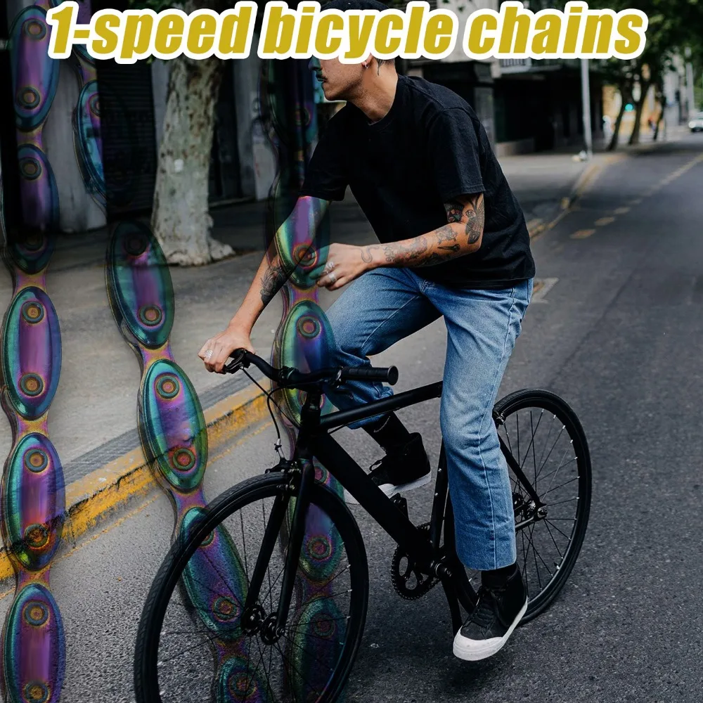 

Durable Rainbow Single Speed Bike Chain 100 Links Rugby Fixed Gear Chain Manganese Steel Cycling Chain Cycling Accessories