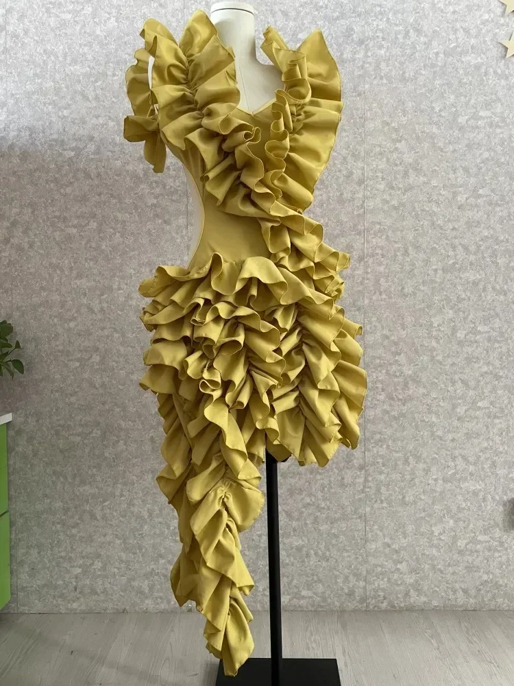 Essbares Baumpilz-Kleid für Damen, abgestuft, hoch niedrig, asymmetrisch, Ballkleid, 2025, sexy Club-Party-Abend-High-Street-Kleider