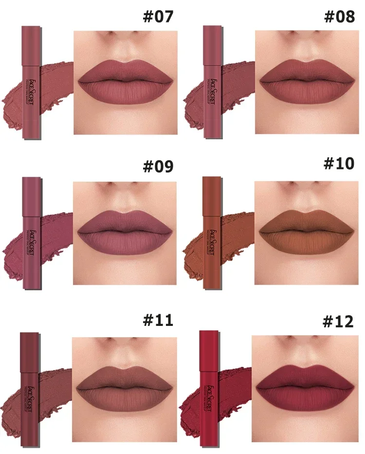 12 Farben Sexy Matte Lippenstift Wasserdicht Langlebige Farbwiedergabe Antihaft Samt Lippen Liner Bleistift Frau Make-Up Kosmetik