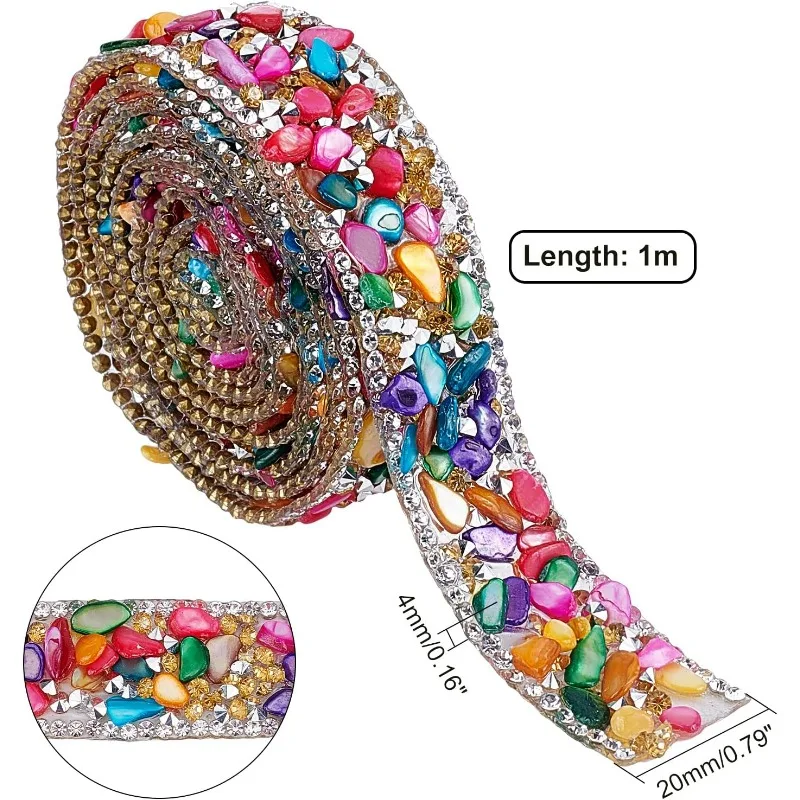 20mm Crystal Rhinestone Trim Hotfix Ribbon Colorful Artificial Gem Stone Applique Chain Embellishment for Wedding Bridal Dress