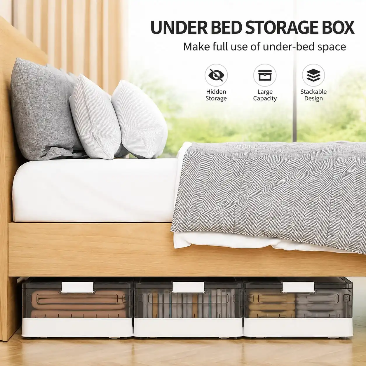 Foldable Under-Bed Storage Box with Wheels – Dual-Opening Dustproof Plastic Organizer for Clothes and Home Clutter