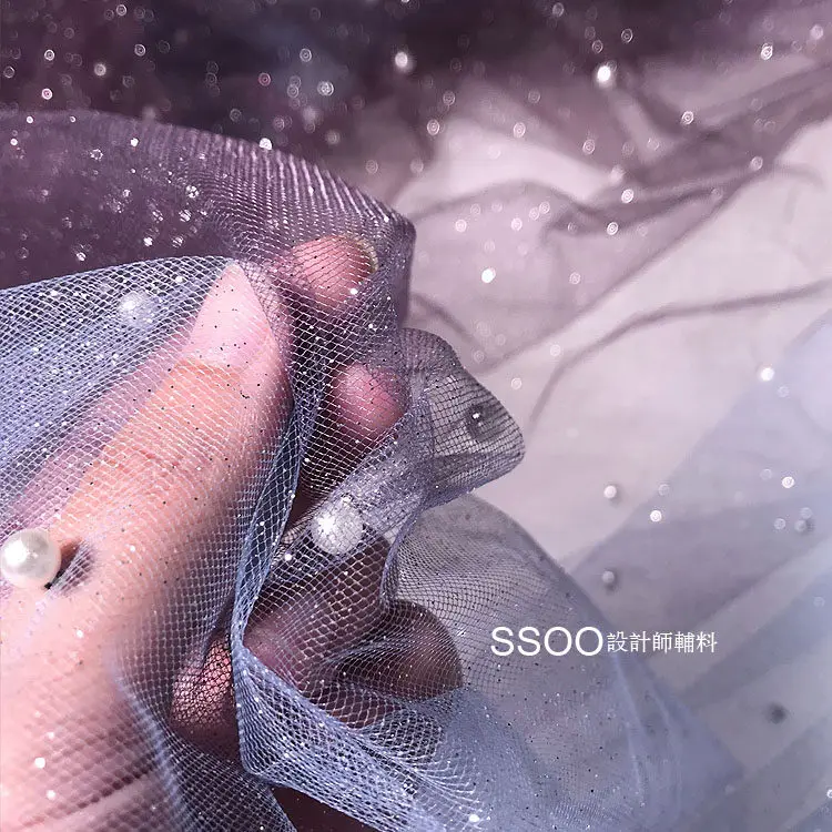 Pearl Starry Purple Blue Gradient Silver Dust Tulle Fabric Sewing Cloth for Dresses Gowns and DIY Designer Crafts