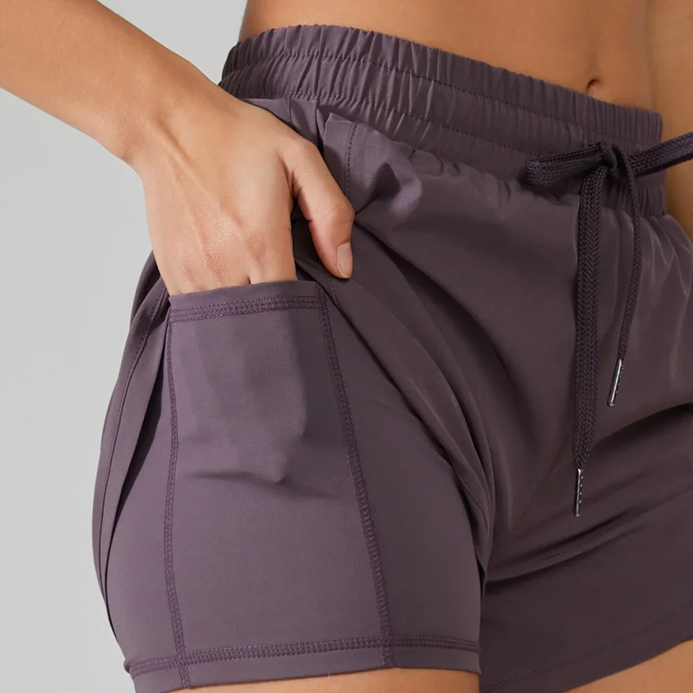 Pantalones cortos 2 en 1 para correr para mujer, ropa de Yoga, Fitness, entrenamiento elástico de verano, mallas para correr para mujer, pantalones