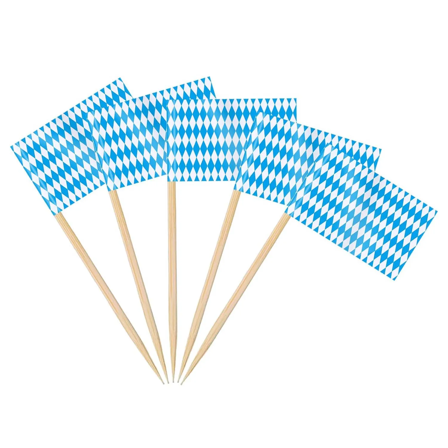 100 Stück blau-weiß karierte Zahnstocher-Flaggen – bayerische Oktoberfest-Cupcake-Topper, seitliche Party-Picks für Bier-Festival-Dekoration – Detail 1