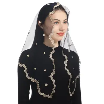 新款女士頭巾刺繡西班牙婚禮蕾絲曼蒂拉教堂天主教面紗 10 最佳銷售 天主教面紗 - №7