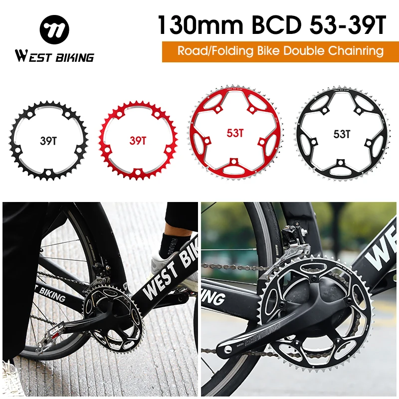 

WEST BIKING 130BCD 39/53T дорожный складной велосипед, двойная звездочка, алюминиевая высокопрочная звездочка для велосипедных аксессуаров 9/10s