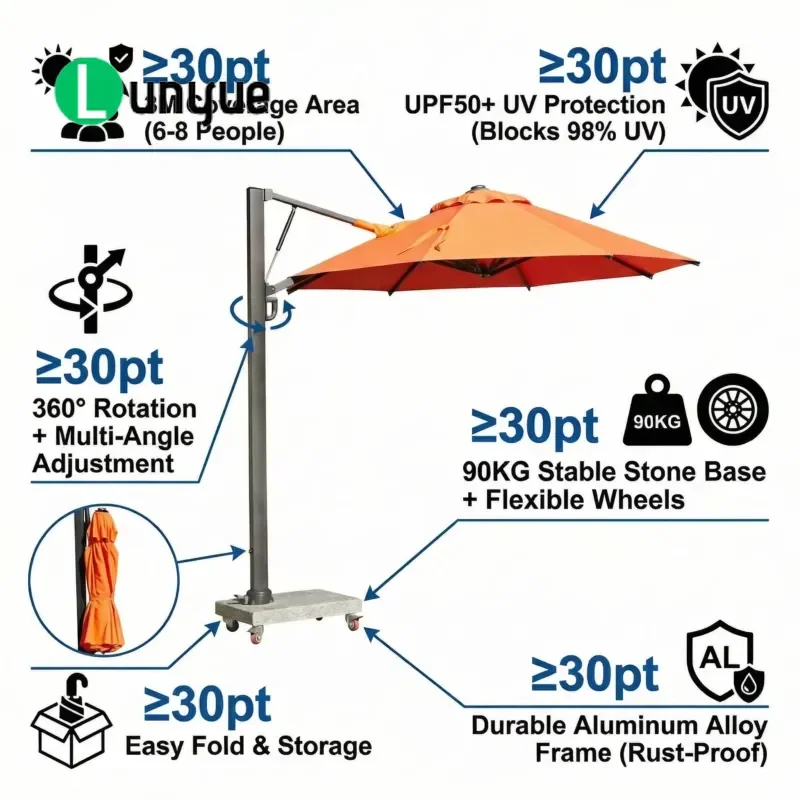 Modern Solar Powered Aluminum Garden Parasol Swivel Base Outdoor Patio Umbrella Weather Resistant Sun Shade for Garden