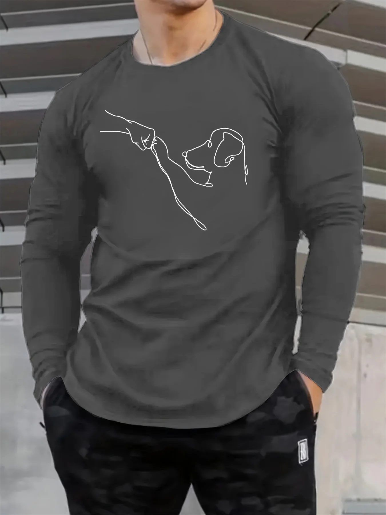 

Fashion Freedom Letter Printed Long Sleeve T-shirt Casual Line Print Graphic Tee Autumn Comfortable Crew Neck Street Man Clothes