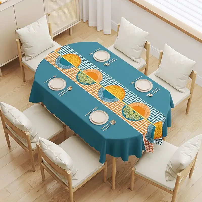 Tablecloth Oval 200cm PVC Modern Style Blue Luxury Table Cloth Waterproof Farmhouse for Dining Table Oilproof 53 Inches Daily