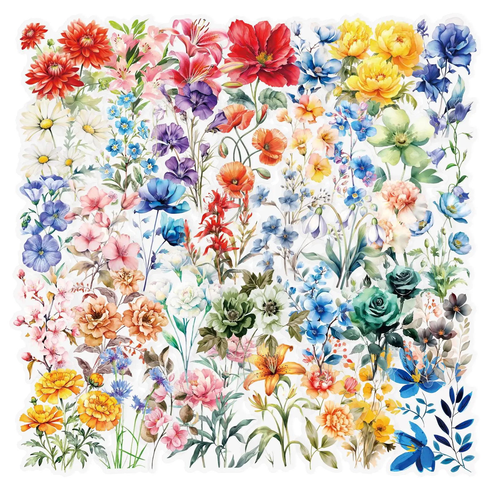 50 Stück Transparente Blumen-Serie Graffiti-Aufkleber DIY Scrapbooking Handy Gepäck Skateboard Wasserdichte Aufkleber