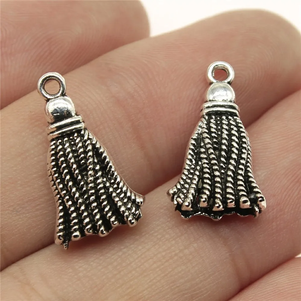 5pcs 20x11mm Antique Silver Color Tassel Charms Pendant DIY Jewelry Materials Bulk