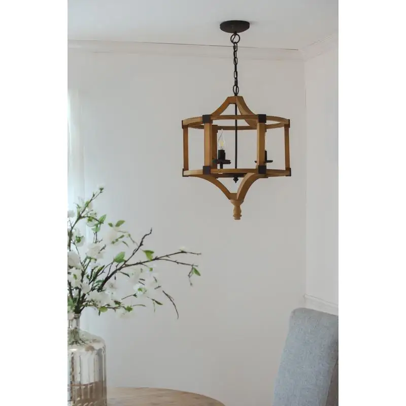 

Light Wood Drum Chandelier, Adjustable Chain Hanging Fixture for Kitchen, Dining Room, Foyer, Entryway, Bulb Not Included,