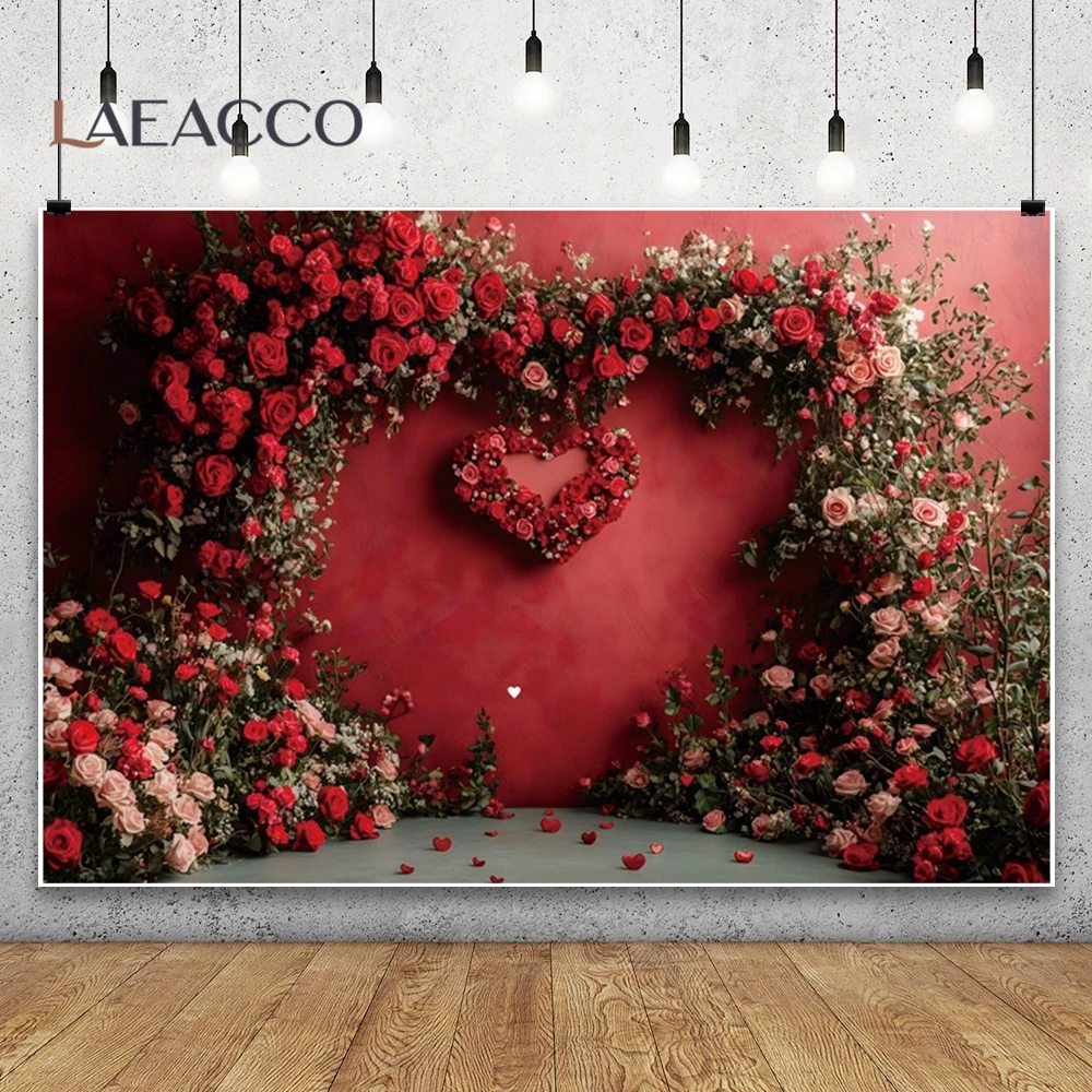 Red Heart Rose Photography Background Valentine’s Day Candle Rose Wall Romantic Wedding Bride Lover Portrait Photocall Backdrops