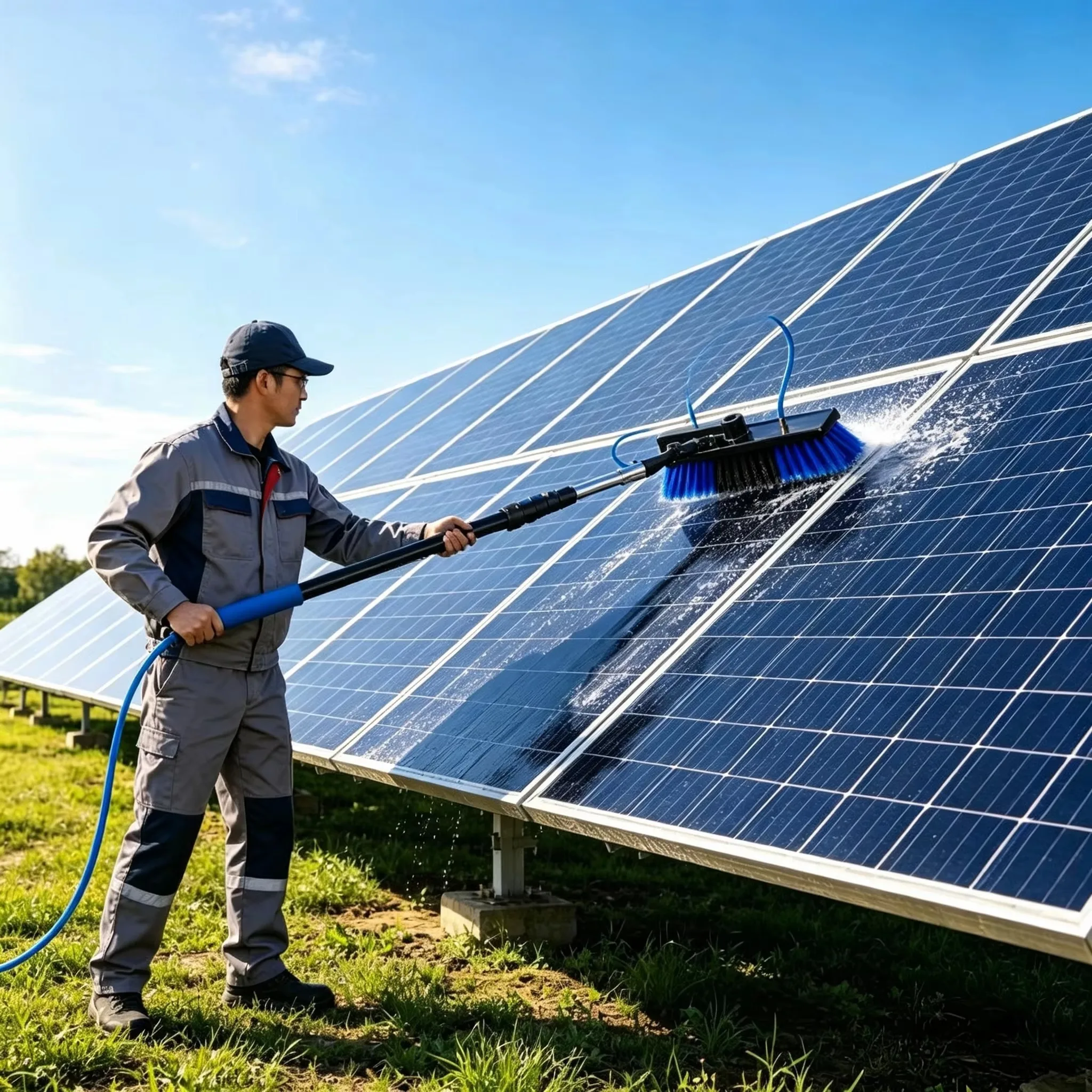 12-24FT Adjustable Automatic Solar Panel Window Cleaning Pole Aluminum Lithium Battery Converter Eco Friendly