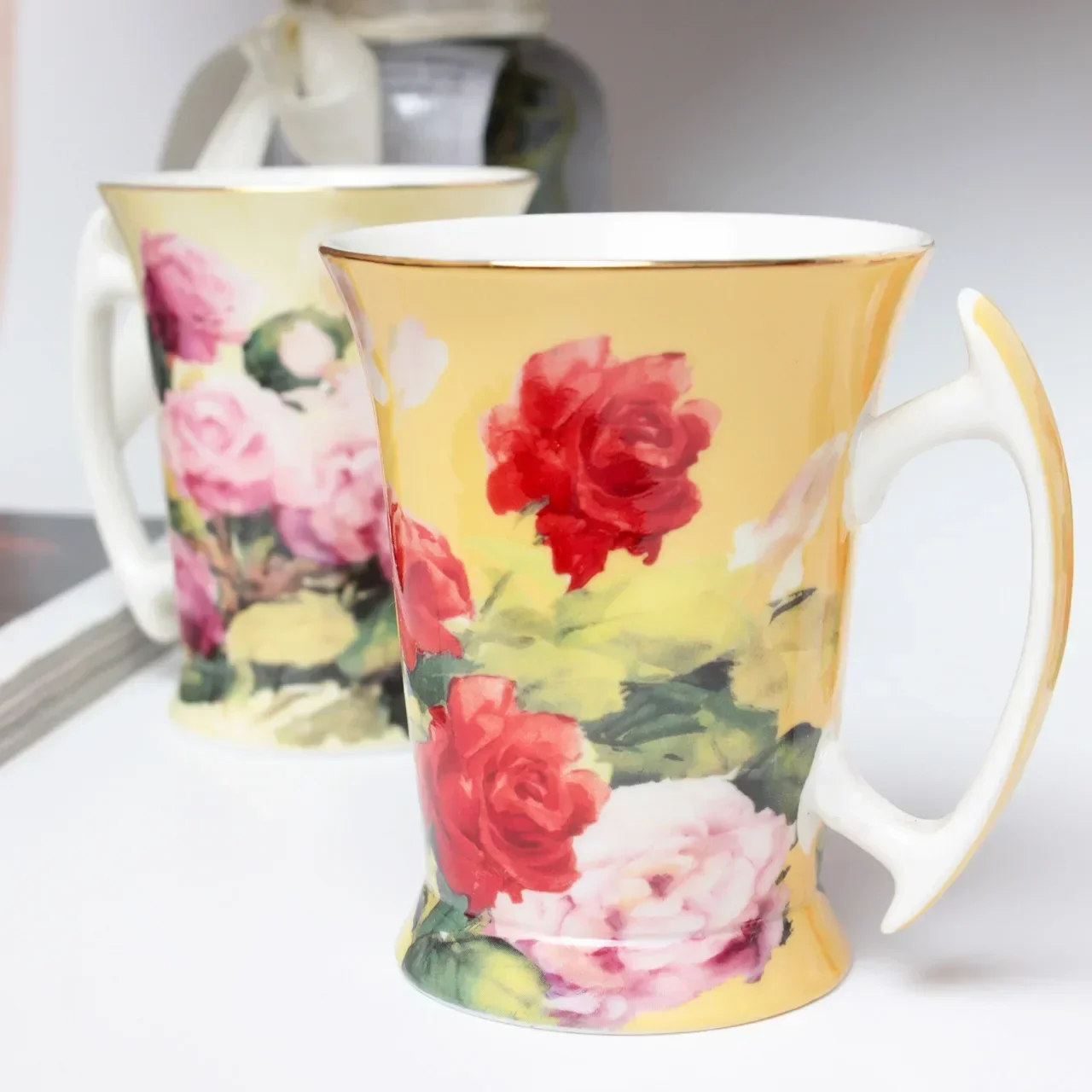 

New Bone China Mug Oil Painting Flower Ceramic Cup Fresh Coffee Cup Ceramic Gift Water Cups Mugs Coffee Cups Mugs