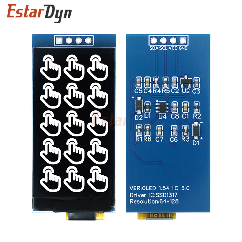 1.54 Inch OLED Display 64x128 SSD1317, 4-Pin I2C SPI Interface white Screen Module for Arduino DIY