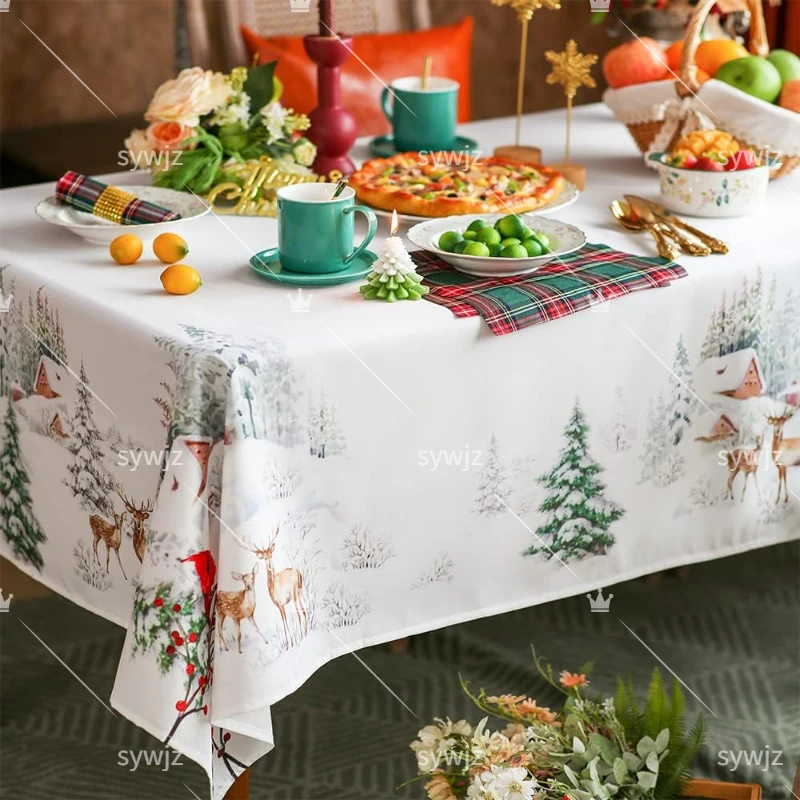 Christmas New Year Printed Tablecloth Reindeer Tabletop Decoration Table Mat for Home Holiday Party Kitchen Dining Tablecloth