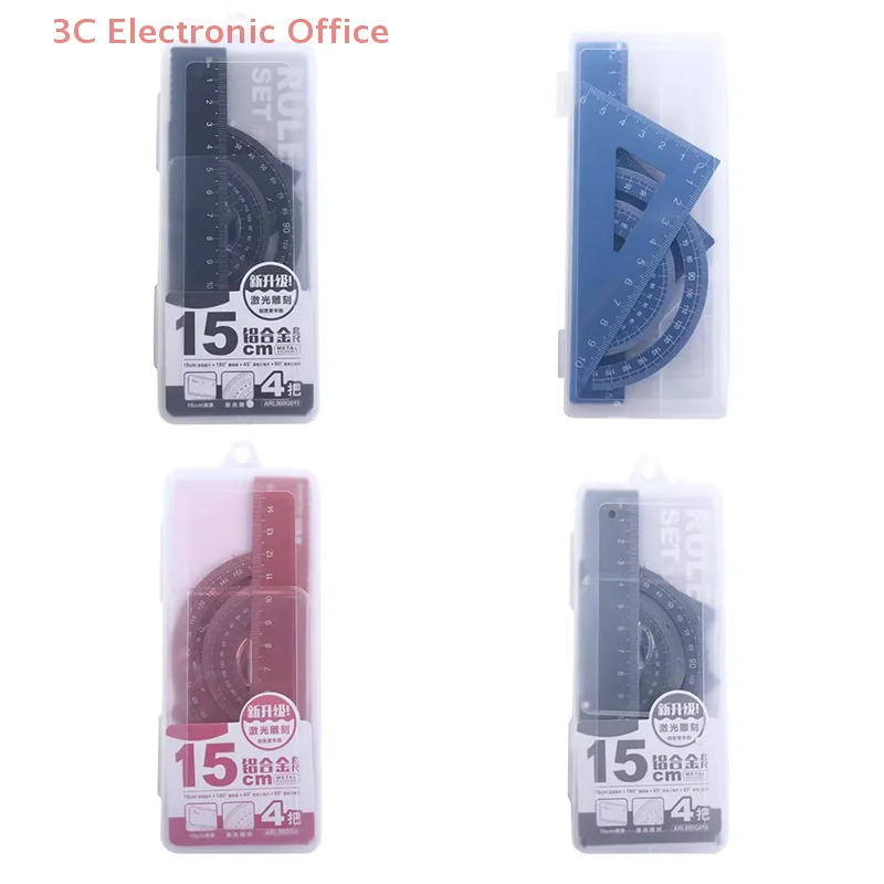 4 Piece Geometry Set Drawing Tools Math Ruler Compass Protractor Eraser For School Students Engineering Mathematical Supplies