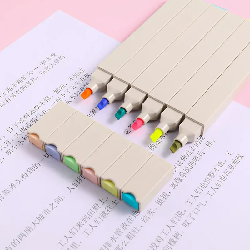 6pcs/Set Fluorescent Student Draw Marker Pen Morandi Color Soft-head Highlighter Light-color DIY Photo Album Journal Stationery