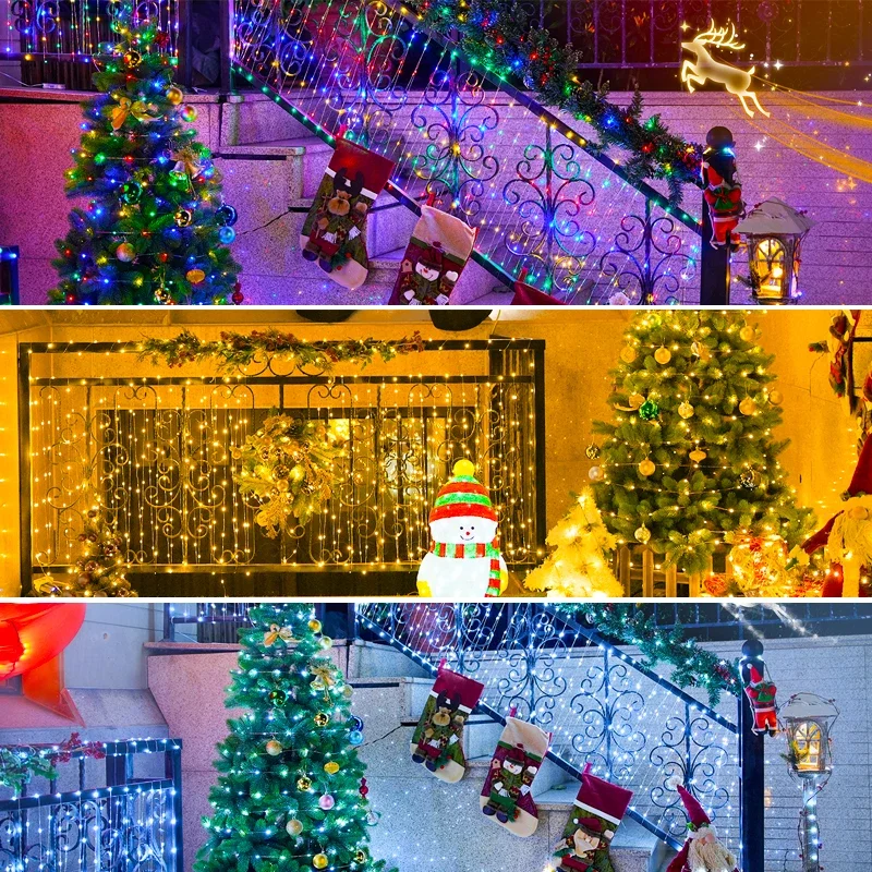 1 قطعة سلسلة أضواء الشمسية في الهواء الطلق إضاءة مقاومة للماء في الهواء الطلق 8 طرق عيد الميلاد الجنية ضوء للفناء ساحة شجرة حديقة شرفة ديكور