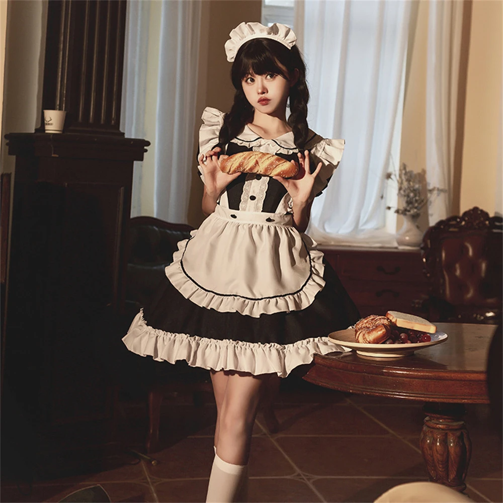 

Japanese Maid Costume Female Party Role-playing Restaurant Uniform Apron Dress Outfits Short-sleeved Lace Waitress Clothing New
