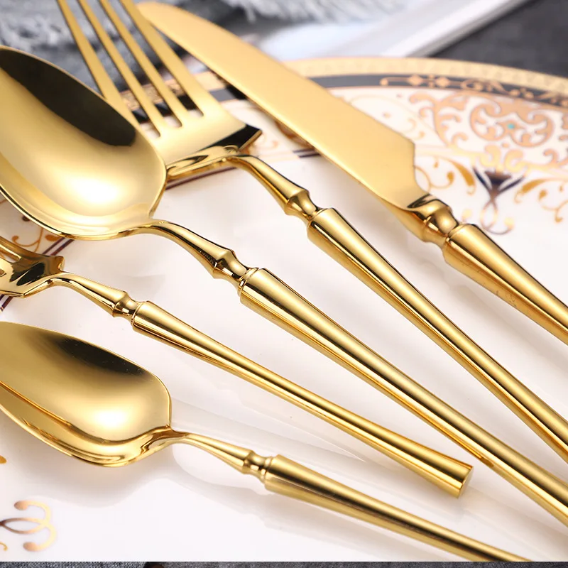 KuBac Hommi 24Pcs 30Pcs Shiny Dinnerware Set 18/10 Stainless Steel Mirror Silver Cutlery Set Gold Tableware Set Drop Shipping