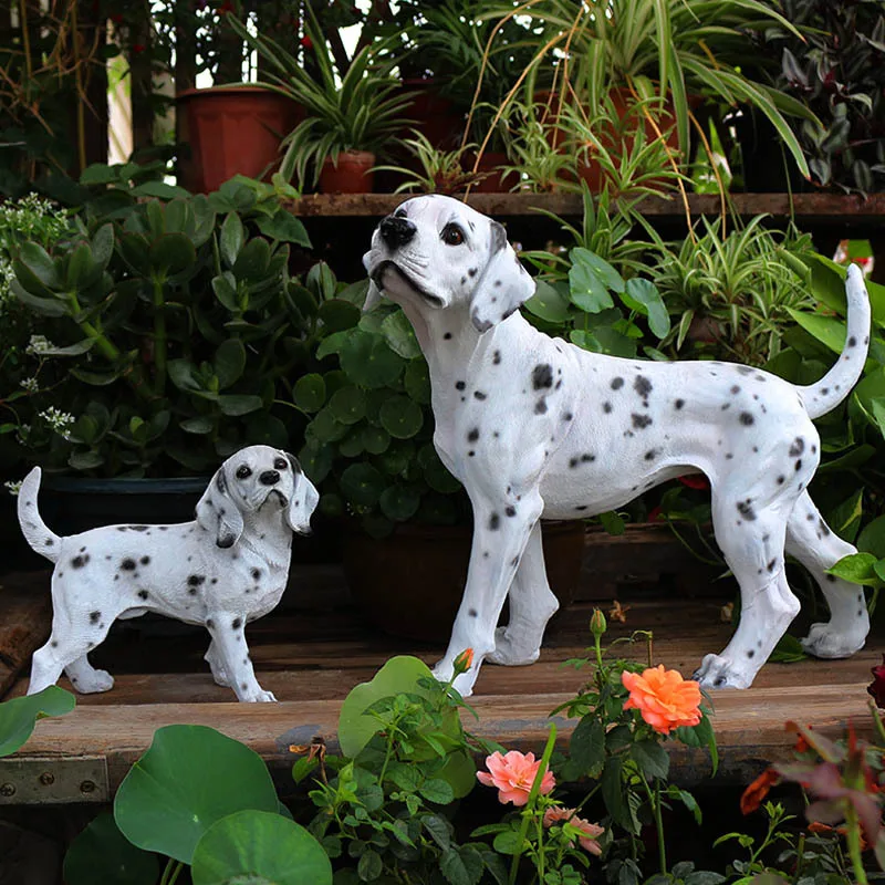 Simulated Dalmatian Figurine Pet Statue Great Pyrenees Dog Model Home Garden Courtyard Floor Standing Watchdog Ornament
