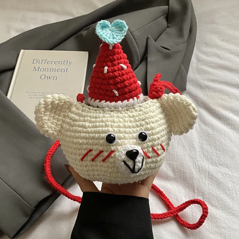

Creative Cartoon Doll Crochet Women Shoulde Bags Funny Phone Purse Handmade Weave Crossbody Bag Novelty Small Handbags