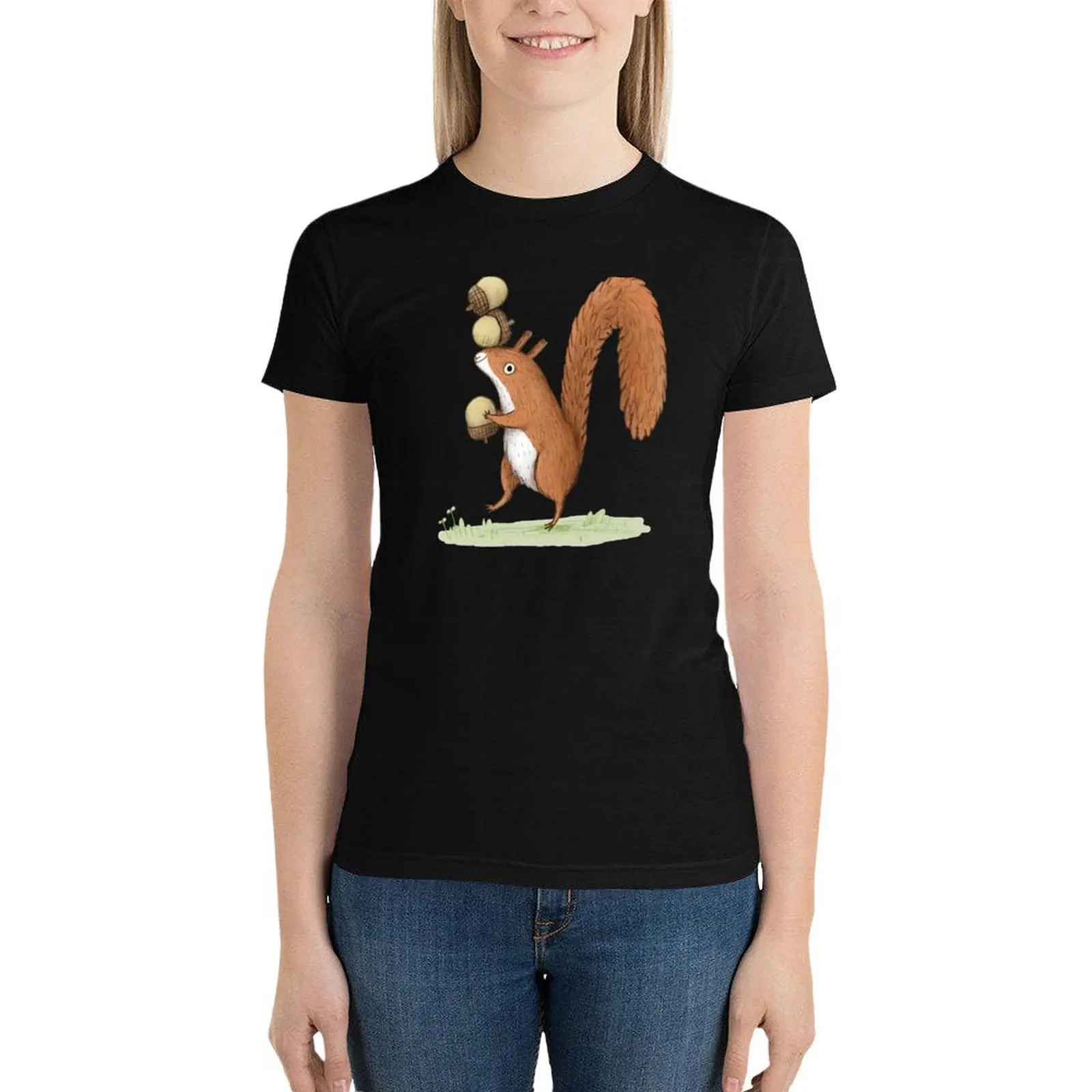 Squirrel With Acorns T-Shirt cute clothes Blouse korean fashion summer clothes spring clothes Women 2024