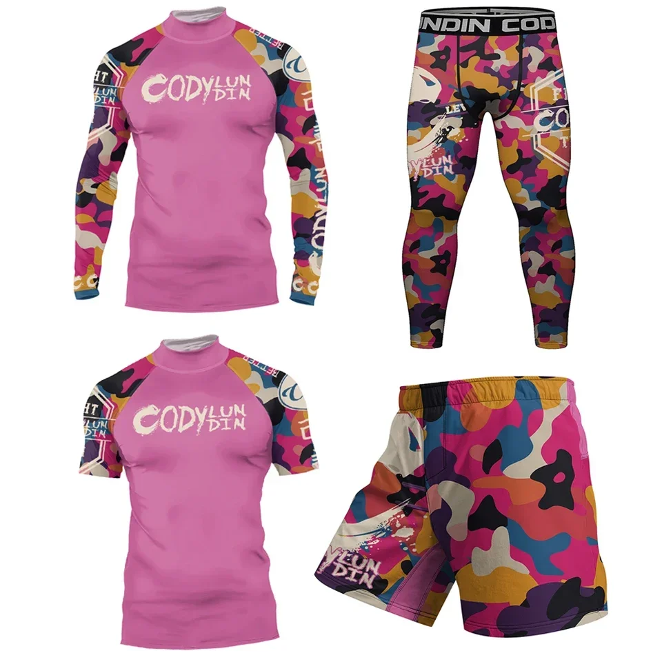 

Men's Compression T-Shirt+Shorts+Jogging Leggings Sets MMA BJJ Tracksuit Sport Gym Clothing Fitness Training Running Sportswear