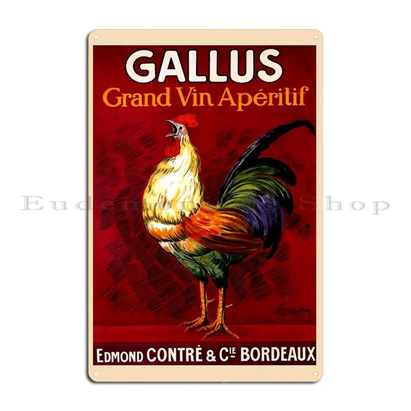 Bar Rooster Gallus Grand Vin Aperitif Bordeaux Wine France French Metal Plaque Poster Designer Club Living Room Tin Sign Poster