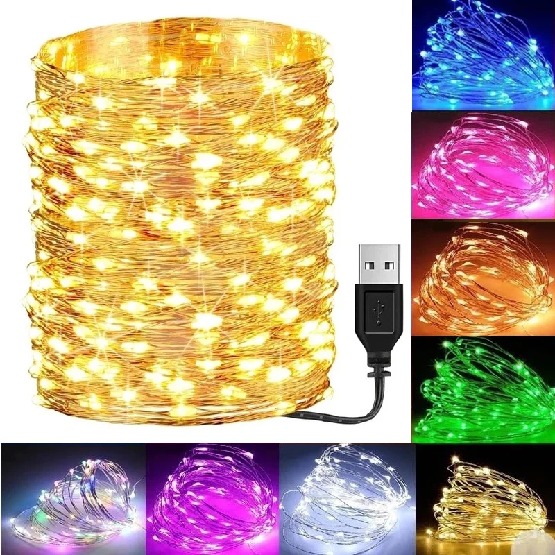 1/2/3/5/10M LED Copper Wire String Lights USB Fairy Lights Garland Lamps for Festival Wedding Party Outdoor Christmas Decoration