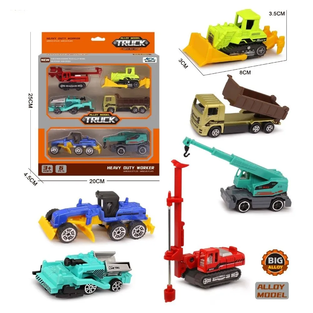 4/6pcs 1:64 Alloy Engineering Truck Loader Mini 2 Styles Simulation Metal Car Model Toy Vehicle Excavator Tractor Toy