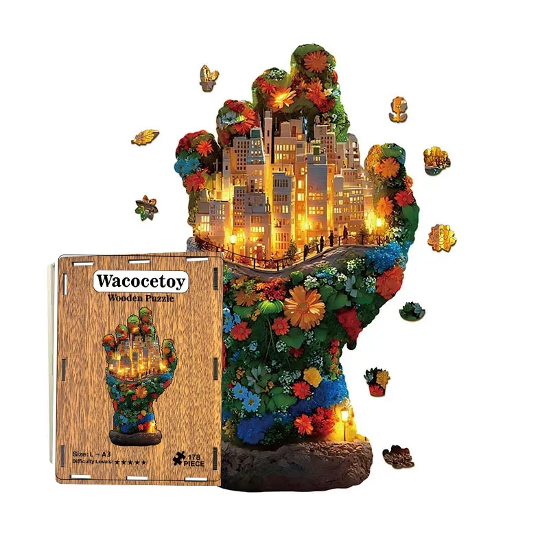 91/178pcs Wooden Palm Irregular Shaped Puzzle Jigsaw Puzzle Stress-Relieving Game Birthday Xmas Gifts Fun Educational Toys