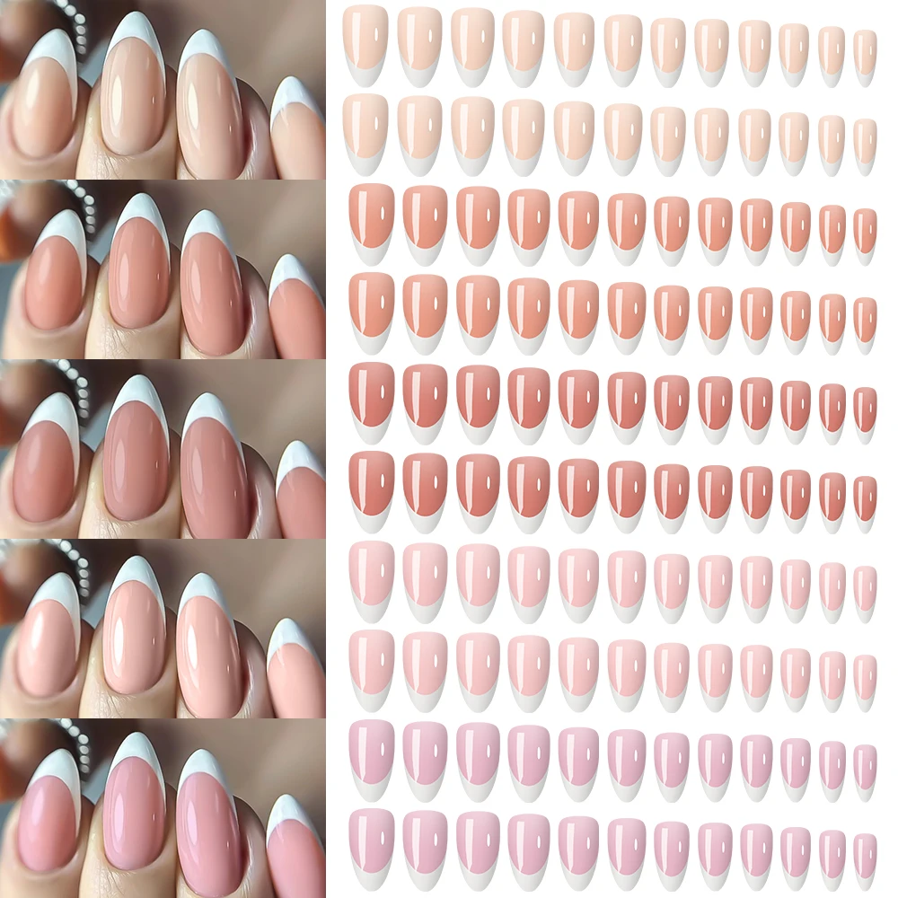 

360 шт. 12 матовых + 12 глянцевых накладных ногтей, полное покрытие, нюдово-розовые, короткие, французский маникюр, миниатюрные, для самостоятельного маникюра, простые французские накладные ногти
