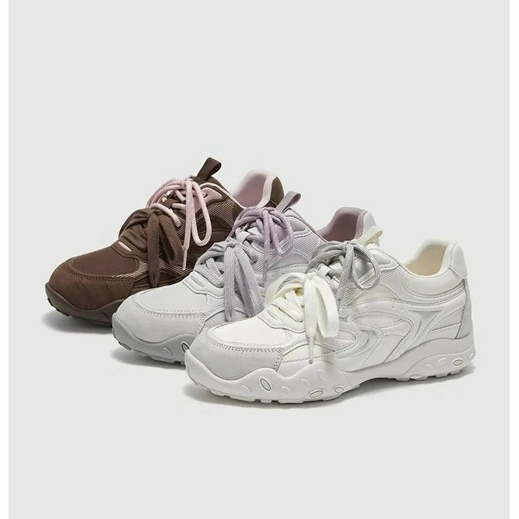 Women Lace‑Up Retro Sneakers Thick Platform Round Toe Non‑Slip Casual Shoes Lightweight Outdoor Daily Walking Ladies Footwear