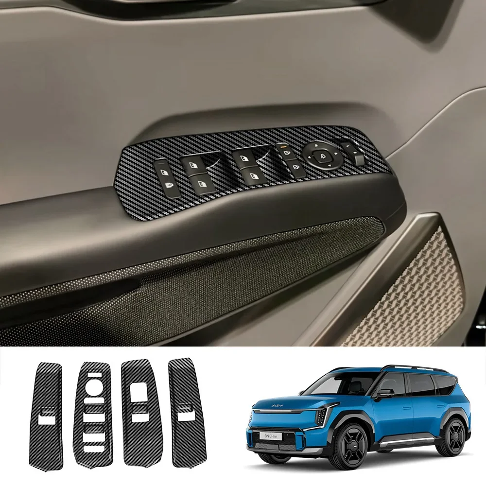 

For KIA EV9 2023 2024 ABS Carbon Fiber Car Door Armrest Panel Window Lift Switch Button Cover Trim Interior Accessories